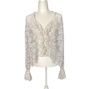 Betsey Johnson Vintage 1980s Punk Label White Lace Floral Ruffles Top